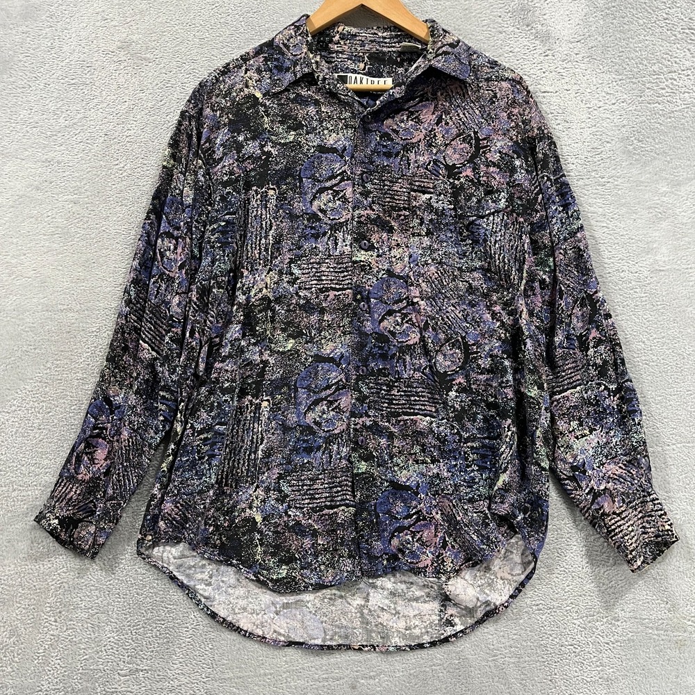 Vintage 90s Oaktree Abstract Brushstroke Shirt Mens Large Purple Geometric Art